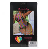 Halter Backless Mesh Hollow Cut Out Bodystocking - Rainbow -
