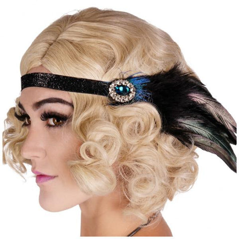 Flapper Headband with Large Stone - Black