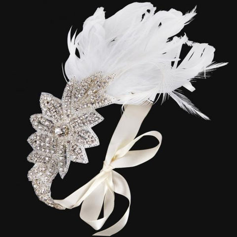 Heavily Beaded Flapper Headband - White