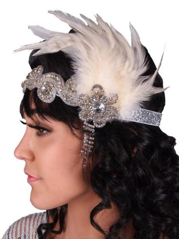Flapper Beaded Headband - White/Silver