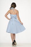 White Polka Dot Halter Dress - Light Blue -