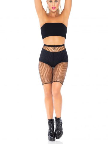 Troublemaker Fishnet Biker Shorts - Black -