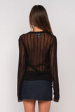 Long Sleeve Sheer Stripe Sweater - Black -