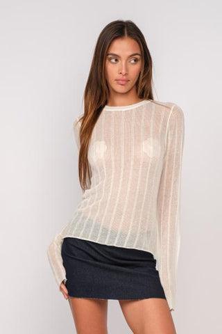 Long Sleeve Sheer Stripe Sweater - Ivory -