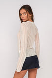 Long Sleeve Sheer Stripe Sweater - Ivory -