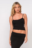 Cropped Cami Tank with Lace Detail - Black -