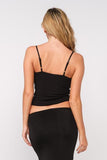 Cropped Cami Tank with Lace Detail - Black -