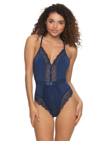 Henny Micro & Lace Bodysuit with Thong Back - Blue Depths -