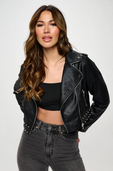 Vegan Leather Stud Moto Jacket Black BB Store