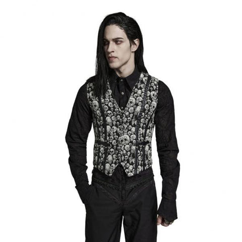 Goth Skull Jacquard Vest - Black/White -