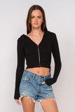 Cropped Sweater Hooded Jacket - Black -