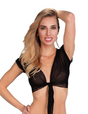 Sheer Crop Tie Top - Black -