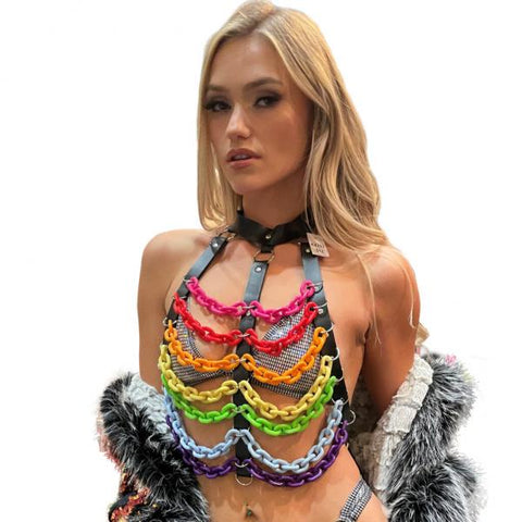 Rainbow Chain Harness with Leatherette Straps - One Size