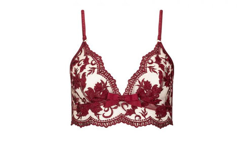 Embroidered Longline Bralette - Ruby Wine -
