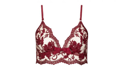 Embroidered Longline Bralette - Ruby Wine -