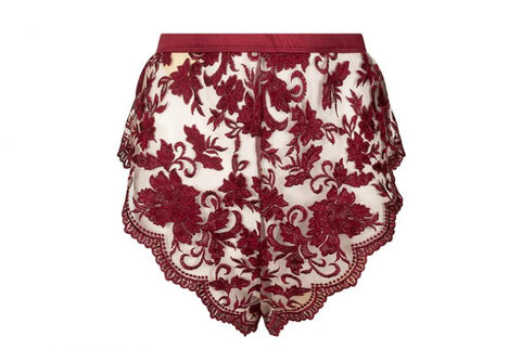 Embroidered Tap Shorts - Ruby Wine -