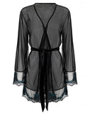 Applique Floral Short Robe - Black/Jewel Blue -