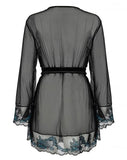 Applique Floral Short Robe - Black/Jewel Blue -