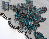 Applique Floral Short Robe - Black/Jewel Blue -