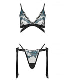Applique Floral Triangle Bralette - Black/Jewel Blue -