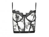 Embroidered Underwire Bustier - Black Butterflies -