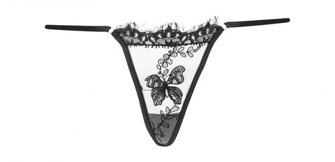Embroidered G-String - Black Butterflies -