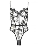 Embroidered Underwire Bodysuit - Black Butterflies -