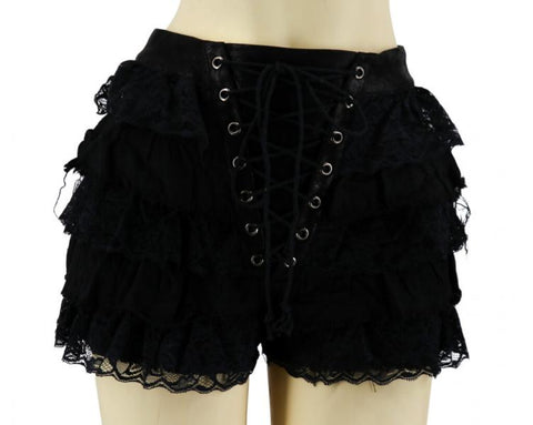 Tiered Laced Ruffle Shorts - Black -