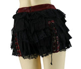 Tiered Laced Ruffle Shorts - Red -