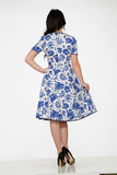 Floral Dress with Pockets - White/Blue -