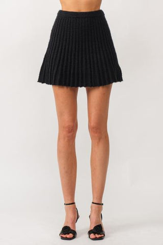 Gabrielle Pleated Knit Mini Skirt - Black -