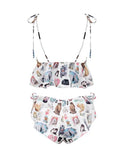 Ashley Williams Kitten Print Satin Crop Cami & Short Set - White -