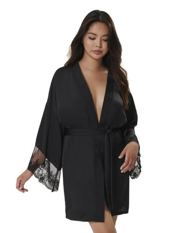 Marseille Luxury Satin Kimono - Black -