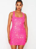 Sequin Sleeveless Bodycon Mini Dress - Pink -