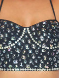 Jewel Bustier Crop Cami Top - Black -