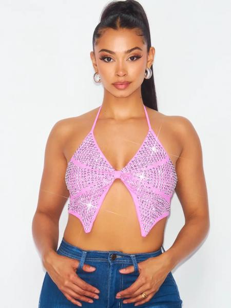 Rhinestone halter bra on sale top