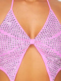 Butterfly Rhinestone Halter Crop Top - Pink -