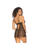 Heat Satin and Lace Babydoll and G-String - Black -