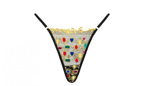 Embroidery G-String - Mesh Jewel/Velvet -