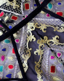 Embroidery G-String - Mesh Jewel/Velvet -