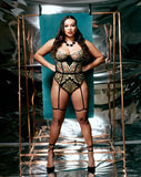 Embroidery Underwire Bodysuit - Mesh Jewel/Velvet -