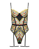 Embroidery Underwire Bodysuit - Mesh Jewel/Velvet -
