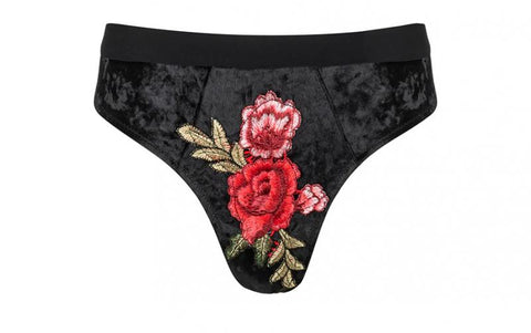 High Waist Bikini - Black Embroidered Appliques -