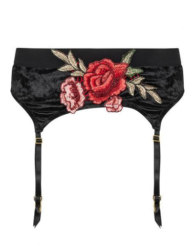 Garter Belt - Black Embroidered Appliques -