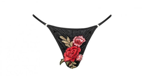 G-String - Black Embroidered Appliques -