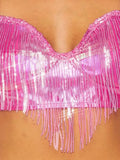 Giselle Metallic Sequin Fringe Pu Crop Bra Top - Pink -