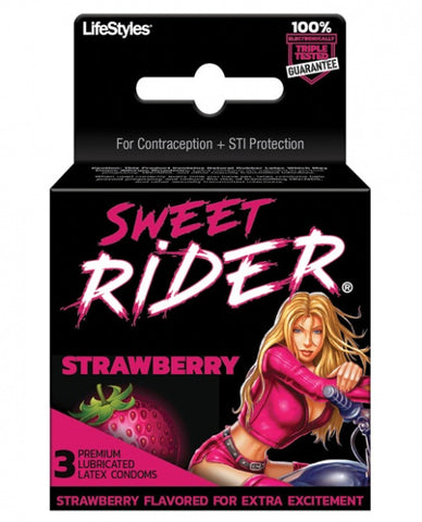 Sweet Rider Condoms - Strawberry Pack of 3