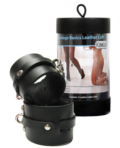 KinkLab Leather Ankle Cuffs - Black
