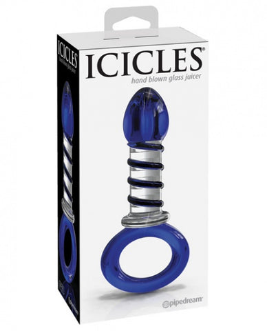 Icicles No. 81 Hand Blown Glass Ring Butt Plug - Blue/Clear